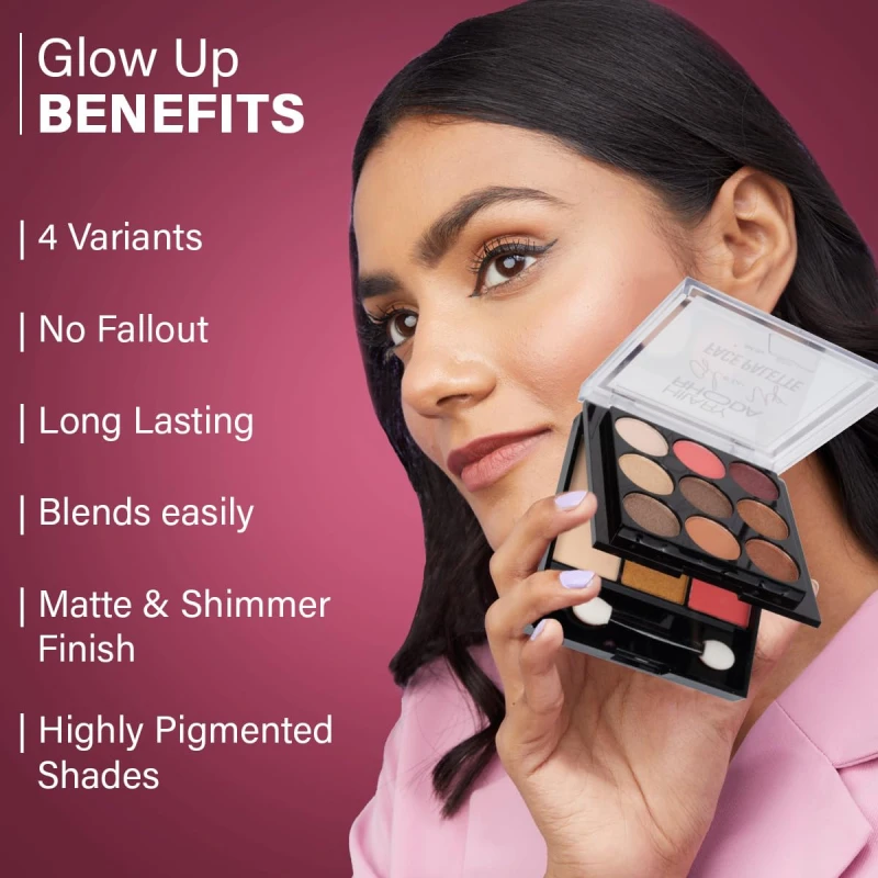 Hilary Rhoda Glow Up Face Palette | Face Palette with Blush, Highlighter, Face Powder & Eyeshadows | Highly Pigmented Face Palette | Available in 4 Variants | 20.6g (Shade 04) thumbnail 6